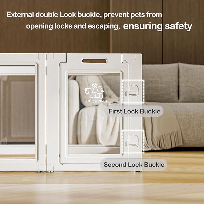 Dog Playpen Transparent Puppy Playpen Indoor, Easy Assemble &amp; Disassemble Clear Pet Playpen, Sturdy &amp; Easy Cleaning Plastic Dog Fence with Suction Cup (23.6"" H, 10PCS), White