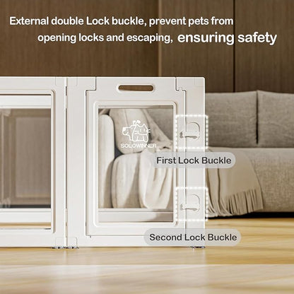 Dog Playpen Transparent Puppy Playpen Indoor, Easy Assemble &amp; Disassemble Clear Pet Playpen, Sturdy &amp; Easy Cleaning Plastic Dog Fence with Suction Cup (23.6"" H, 10PCS), White