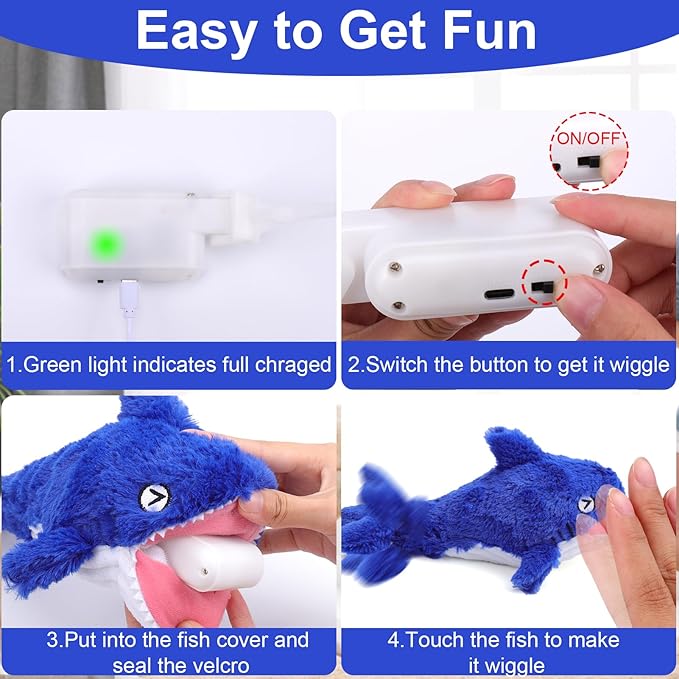 Mity rain 2 in 1 Interactive Dog Toys, Shark Dog Toy to Keep Them Busy, Plush Squeaky Dog Toys, Rechargeable Wiggly Fish Blue Dog Toys for Small Medium Large Dogs, Moving Dog Toys for Indoor&amp;Outdoor