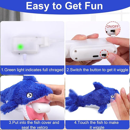 Mity rain 2 in 1 Interactive Dog Toys, Shark Dog Toy to Keep Them Busy, Plush Squeaky Dog Toys, Rechargeable Wiggly Fish Blue Dog Toys for Small Medium Large Dogs, Moving Dog Toys for Indoor&amp;Outdoor