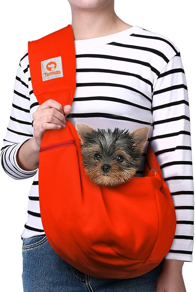 Tomkas Small Dog Sling Carrier - Zipper Pocket &amp; Classic Strap - for 3-10 lbs Pets(Red)