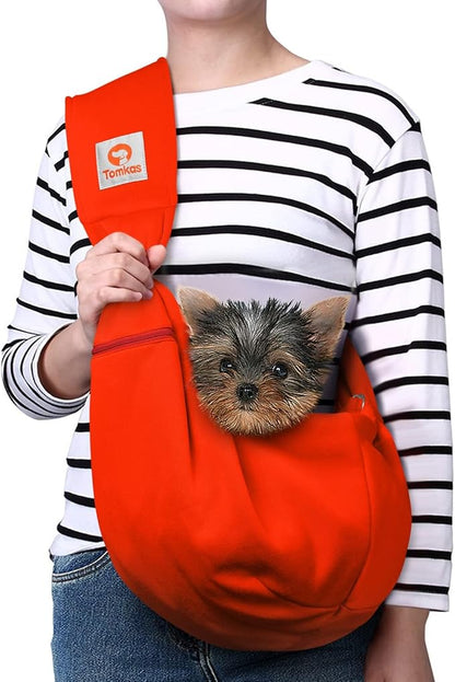 Tomkas Small Dog Sling Carrier - Zipper Pocket &amp; Classic Strap - for 3-10 lbs Pets(Red)
