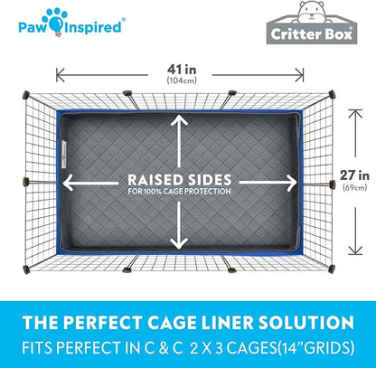 Paw Inspired Critter Box Washable Cage Liner, Reversible Fleece Bedding with Raised Sides for Guinea Pigs and Other Small Animals (C&amp;C 2x3 (14" Grids), Gray/Green)