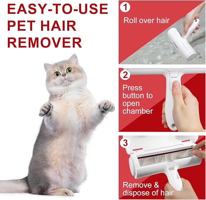 Pet Hair Removal Tool – Reusable Lint Roller for Dogs &amp; Cats – Self-Cleaning Fur Remover Brush - Portable, Multi-Surface Fur Removal Tool - Glove Brush and Pet Hair Extra Sticky Roller