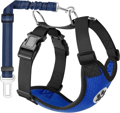Lukovee Dog Seat Belt for Car, Adjustable Dog Car Harness for Large Medium Small Dogs, Soft Padded &amp; Breathable Mesh Dog Seatbelt with Car Vehicle Connector Strap (Blue,XX-Small)