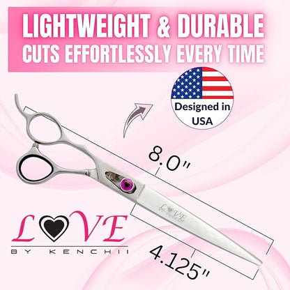 Kenchii Love Left Handed Dog Grooming Scissors, 8 Inch Straight Shears, Dog Scissors for Grooming, Professional Pet Grooming Scissors, Ergonomic &amp; Comfortable