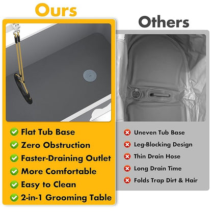 PAWZIDEA 2-in-1 Portable Dog Bathtub &amp; Grooming Table, 33" Foldable Pet Washing Station for Small Medium Dogs Cats, Elevated Tubs for Bathing Shower Indoor Outdoor, 5 Height Adjustable, Storage Pocket