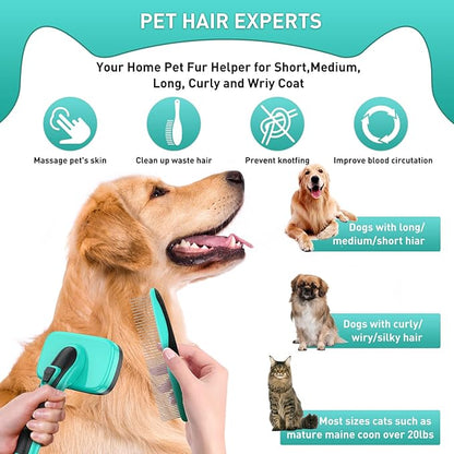 Dog Brush Kit for Grooming Short Long Haired Cats, 3 in 1 Dog Grooming Set for Small Animals, Puppy Self-Cleaning Slicker Brush for Shedding Medium &amp; Large Dogs. Free Pet Comb + Nail Clippers