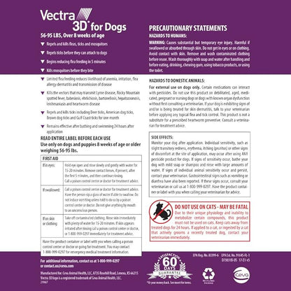 Vectra 3D for Dogs Flea, Tick &amp; Mosquito Treatment &amp; Prevention for Large Dogs (56 to 95 lbs) , 3 month supply