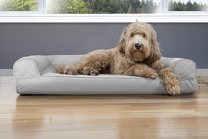 Furhaven Cooling Gel Dog Bed for Large/Medium Dogs w/ Removable Bolsters &amp; Washable Cover, For Dogs Up to 55 lbs - Quilted Sofa - Silver Gray, Large