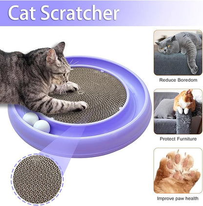 Interactive Cat Ball Track Toy for Indoor Cats, Cat Scratching Board &amp; Exercise Set for Bored Indoor Adult and Kitten Mental &amp; Physical Stimulation, with Spare Ball to Prevent Loss (Purple)