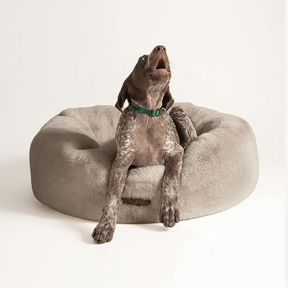 UnHide Floof Pet Bed - Medium (28" x 10") - Extra Soft Dog Bed - Removable Faux Fur Cover - Machine Washable - Helps Ease Pet Anxiety &amp; Provides The Perfect Sleep - Taupe Ducky