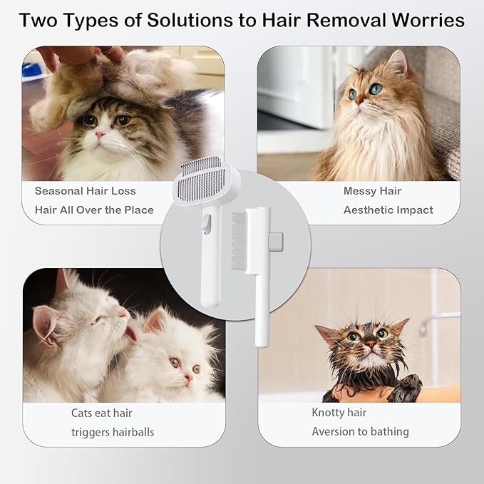 Pet Grooming Combo with Release Button - 2-in-1 Pet Detangling Brush and Cat Dematting Comb with Long &amp; Short Stainless Steel Metal Teeth Easy to Remove Loose Undercoat,Matted Fur &amp; Tangles