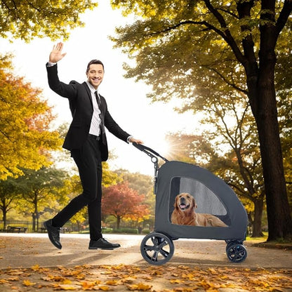 Extra Large Dog Stroller for Medium &amp; Large Pets - Foldable Design, Adjustable Handle, Up to 130 lbs(Black)