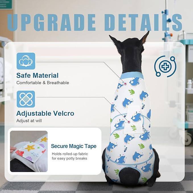 Recovery Suit for Dogs After Surgery, Professional Dog Surgical Suit for Female Spay, Male Neuter, E-Collar &amp; Cone Alternative Dog Onesie for Abdominal Wounds Skin Disease, Blue, M
