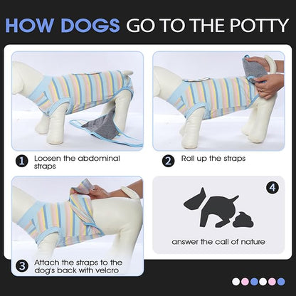 FUAMEY Recovery Suit for Dogs After Surgery,Soft Breathable Dog Bodysuit E-Collar &amp; Cone Alternative Surgical Suit,Male Female Dog Neuter Spay Suits Anti Licking Wounds Onesie Blue Yellow Stripes XS
