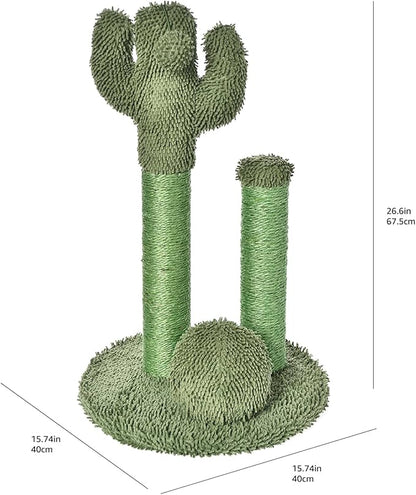 Amazon Basics Cat Scratcher - Indoor Cactus Triple Posts Cat &amp; Kittens Scratching Post with Dangling Ball, Large (27"H) - Green