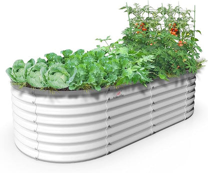 A ANLEOLIFE 6X3X2 ft Galvanized Raised Garden Beds Outdoor, Oval Large Metal Deep Root Planter Box for Planting Vegetables Flowers Herb, Anti-Rust &amp; Easy-Setup, Antique White