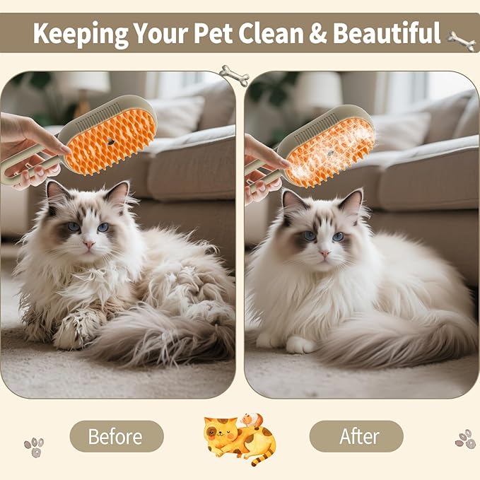 Cat Steam Brush for Shedding 4 in 1 Dog Brush with Steam Pet Hair Cleaning Brush Comb for Spray Pet Grooming for Long &amp; Short Haired Pets Comb for Cats (Brown)
