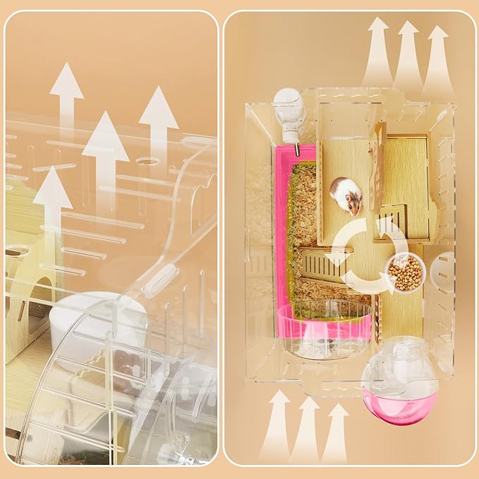 8 in 1 Clear Acrylic Hamster Cage with All Accessories,13.5&