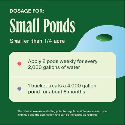 Pond Water Treatment Pods - 2X Strength Beneficial Pond Water Treatment w/Barley Straw for Reducing Sludge and Odors in Koi Ponds and Natural Ponds - Safe for Fish, Pets, &amp; Swimming - 5lb.
