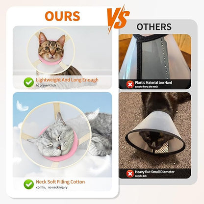 Cat Cone Collar Soft- Adjustable Comfortable Air Mesh Recovery Cone After Surgery to Stop Licking and Scratch, Alternative to Plastic Elizabethan Collar for Cat, Whiskers Freedom (Pink, XS)