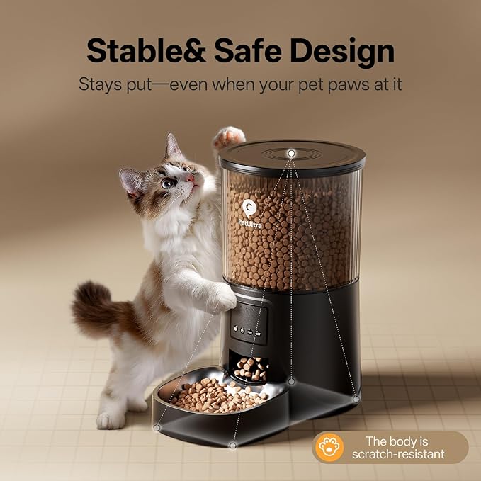 Automatic Cat Feeder WiFi- 5Ghz Cat Food Dispenser with APP Remote Control- Auto Pet Feeder for Small Dog Indoor- Easy to Set Up and Clean- Dual Power with Desiccant Bag&amp; Stainless Steel