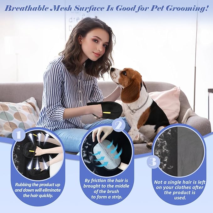 Pet Hair Removal Glove for Cats &amp; Dogs, Reusable Cat Dog Electrostatic Hair Remover, Efficient Grooming Gloves for Pet Hair, Pet Hair Removal Glove for Couch, Furniture, Carpet, Curtain (2 Pcs)