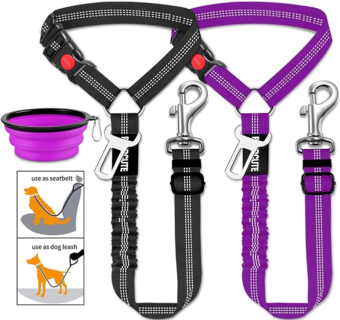 3 Piece Set Dog Seat Belt Retractable Dog Car Seatbelts Adjustable Pet Seat Belt for Vehicle Headrest Restraint Adjustable Heavy Duty &amp; Elastic &amp; Durable Car Harness for Dogs