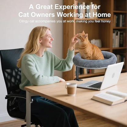 Cat Desk Bed with Summer Colling Mat, 360° Rotating &amp; Height Adjustable Indoor Cat Nest, Large Desktop Cats Perch for Home Offcice Space Saving, Supports Up to 40 lbs, Machine Washable Removable Cover