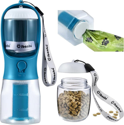 Dog Water Bottle with Food Container &amp; Poop Bag Holder, Travel Water Bowl, Portable Pet Dispenser, Dog Stuff Accessories Items, Puppy Essentials Necessities for Yorkie Chihuahua Walking Hiking