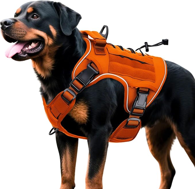 Heavy-Duty Tactical Dog Harness for Large Dogs, No Pull Adjustable Reflective Pet Vest with Molle System, K9 Military-Grade Control for Service Training, Outdoor &amp; 10+ Breeds, Orange, X-Large
