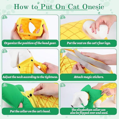EMUST 2PCS Cat Recovery Suit &amp; Cat Cone Collar Female, Soft &amp; Adjustable Dog Surgery Suit Female Spay for Abdominal Wounds, Cotton Cone for Cats to Stop Licking for Small Female Pets 8-16lb, Yellow, L