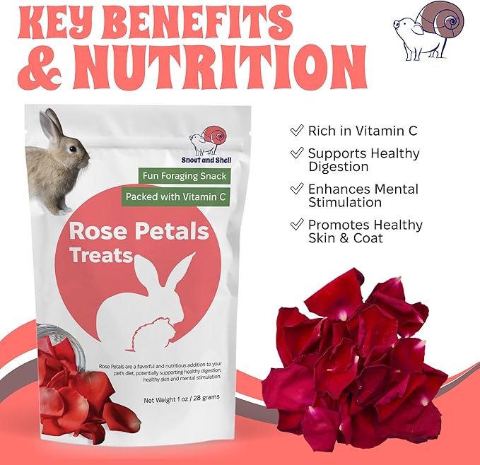 Snout and Shell Rose Petals Treats – Natural Snack for Rabbits, Guinea Pigs &amp; Chinchillas – Vitamin C &amp; Digestive Support, 1 oz