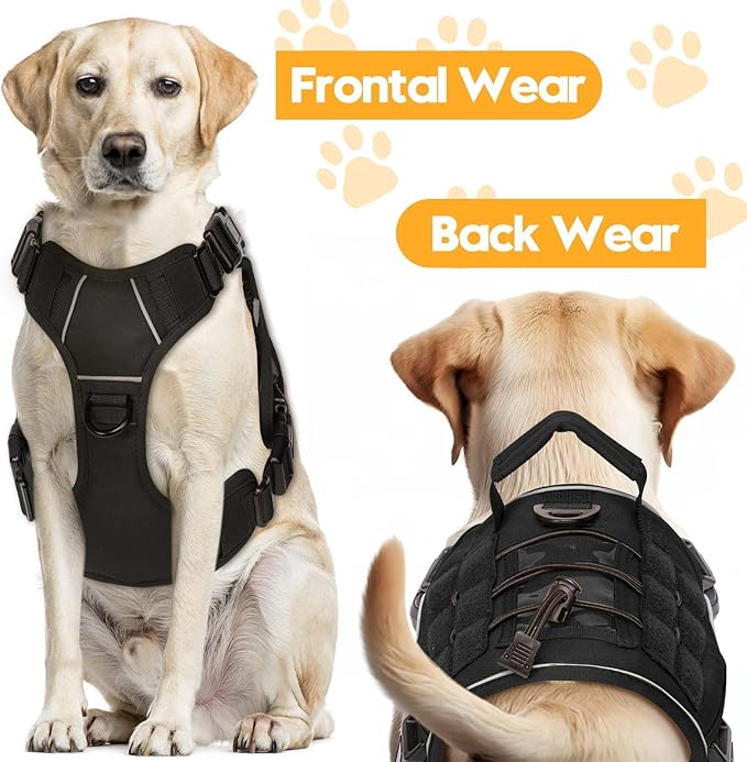 Heavy-Duty Tactical Dog Harness for Large Dogs, No Pull Adjustable Reflective Pet Vest with Molle System, K9 Military-Grade Control for Service Training, Outdoor &amp; 10+ Breeds, Black, Small