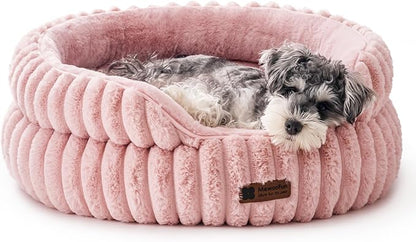 MEWOOFUN Washable Small Dog Bed, Cat Beds for Indoor Cats with Anti-Slip Bottom, Round Pet Bed for Puppy and Kitten (Pink, 24"x24"x9")