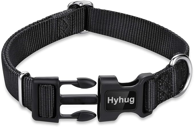 Hyhug Dog Collar for Large Dogs, Heavy Duty Black| Quick Release Nylon Buckle Collar, Adjustable &amp; Durable Pet Supplies for Boy &amp; Girl Dogs (Large, Black)