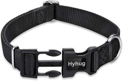 Hyhug Dog Collar for Large Dogs, Heavy Duty Black| Quick Release Nylon Buckle Collar, Adjustable &amp; Durable Pet Supplies for Boy &amp; Girl Dogs (Large, Black)