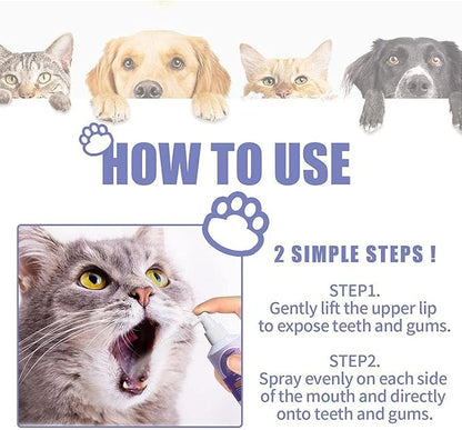 Pet Clean Teeth Spray, Teeth Cleaning Spray for Dogs &amp; Cats, Targets Tartar &amp; Plaque, Eliminate Bad Breath, Without Brushing