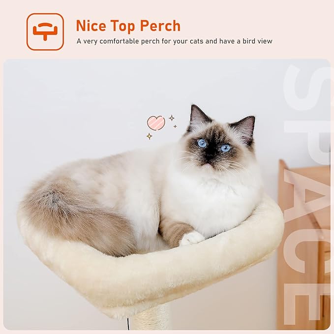 PEQULTI Cat Tree Modern Cat Tower for Indoor Cats,Multilevel Cat Play House with Large Condo, Spacious Hammock, Cozy Top Perch,Scratching Post and Dangling Balls