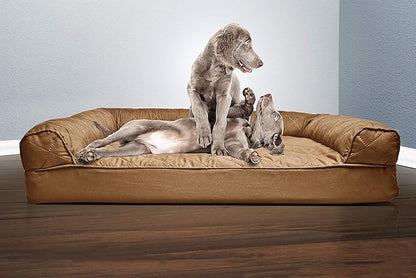 Furhaven Orthopedic Dog Bed for Large Dogs w/ Removable Bolsters &amp; Washable Cover, For Dogs Up to 95 lbs - Quilted Sofa - Toasted Brown, Jumbo/XL