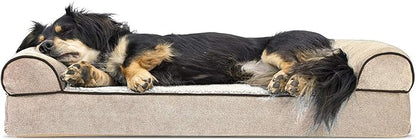 FurHaven Soft, Orthopedic Foam Sofa Dog Bed with Washable &amp; Removable Cover - Sherpa/Chenille - Cream, Dogs Up to 35 lbs - Medium