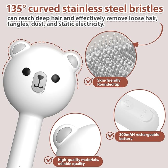 Cat Steam Brush with 2 Spray Levels &amp; Release Button, 4-in-1 IPX7 Waterproof Water Brush for Shedding Grooming, Pet Hair Removal Comb for Long Short Haired Cats Dogs, Self Cleaning Slicker