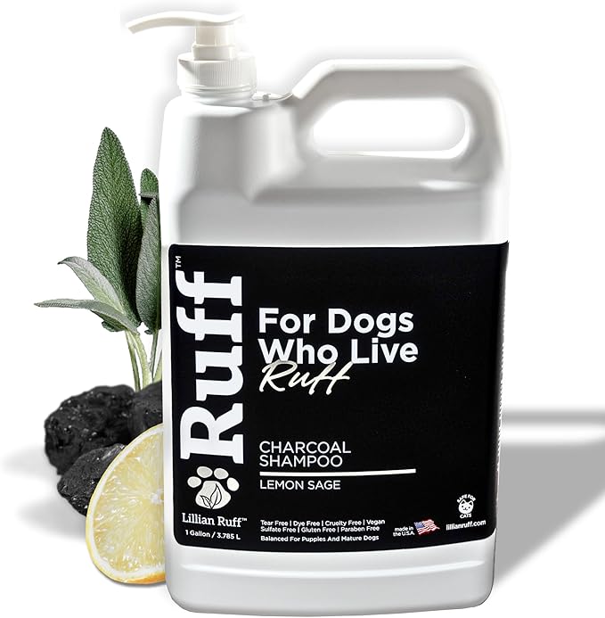 Ruff by Lillian Ruff Activated Charcoal Pet Shampoo – Lemon Sage – Deep Cleanser, Deodorizer &amp; Stain Remover – Hydrates Dry Itchy Skin – Puppy &amp; Dog Safe – USA Made (Gallon Pump)