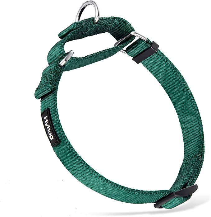 Hyhug Martingale Dog Collar Without Buckle: Anti Escape, No Slip Heavy - Duty Nylon, Colorfast &amp; Adjustable for Medium Breeds（Medium, Solid Color Dark Green