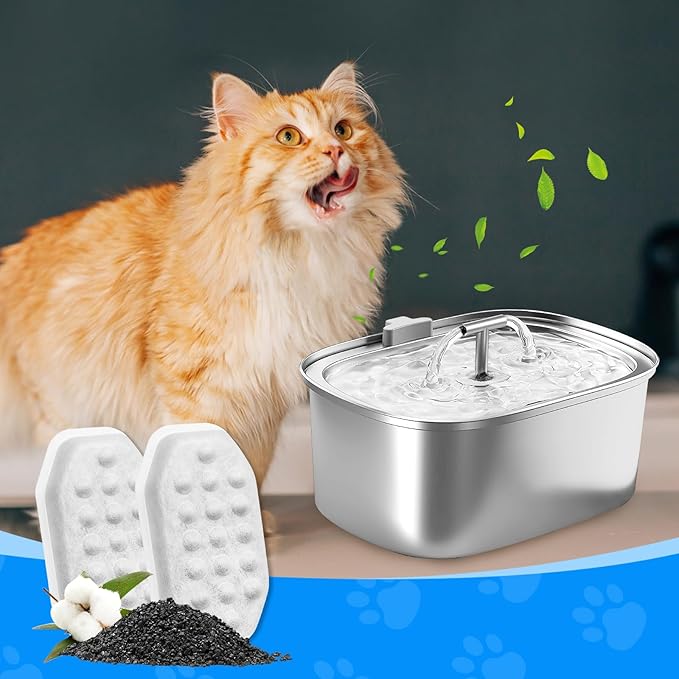 Cat Fountain Filter Replacement, Cat Water Fountain Filters Compatible with Rellaty &amp; Fit for Neareal 3.2L/108oz Fountains, 10PCS Replacement Filters with 10PCS Sponge 10+10 Pack