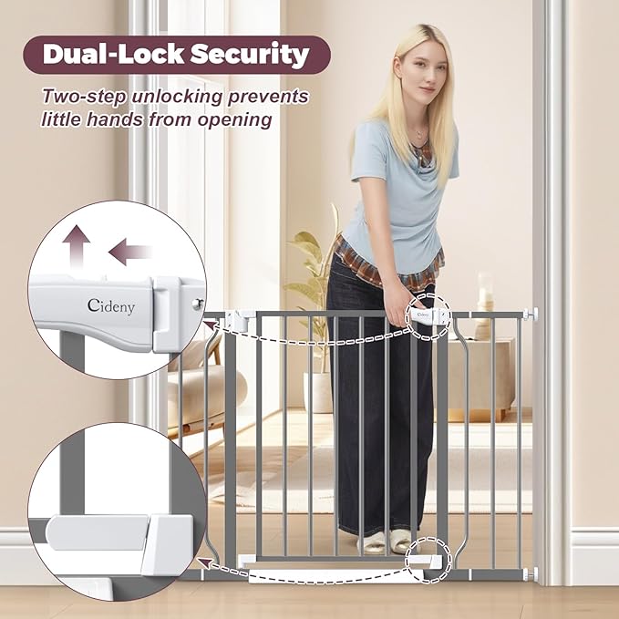 29"-40" Baby Gate for Stairs, Auto Close Stroller Friendly Dog Gate Indoor for Doorways, Pressure Mounted Baby Gate, Easy Walk Through Gate for Children &amp; Pets, Grey