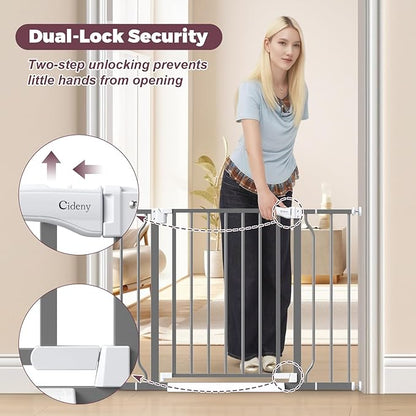 29"-40" Baby Gate for Stairs, Auto Close Stroller Friendly Dog Gate Indoor for Doorways, Pressure Mounted Baby Gate, Easy Walk Through Gate for Children &amp; Pets, Grey