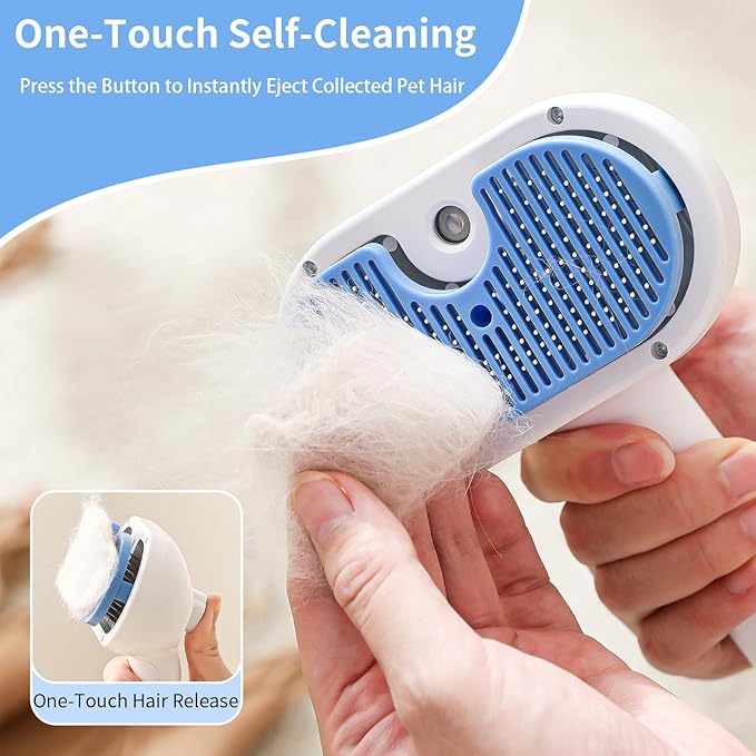 Cat Steam Brush for Shedding,3 In 1 Steam Brush for Dogs &amp; Cats,Spray Hair Removal Comb,Includes Waterless Shampoo,Suitable for Long-haired and Short-haired Pets