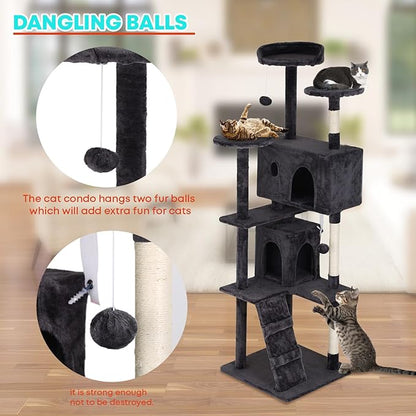 FDW Cat Tree 70in Cat Tower Multi-Level Durable Cat Scratching Post &amp; Cozy Fun Cat Jumping Platform Space Saving Cat Condo Pet Play House for Indoor Cats,Dark Gray